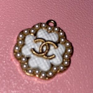 CHANEL Stamped Gold and White Camellia Charm